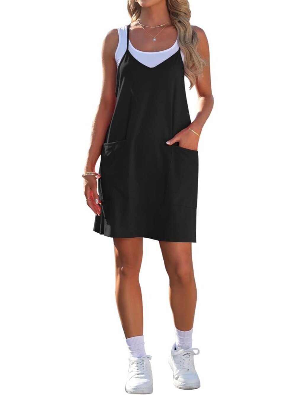 Women's Black Summer Dresses Sleeveless Casual Dress Spaghetti Strap Beach Dress